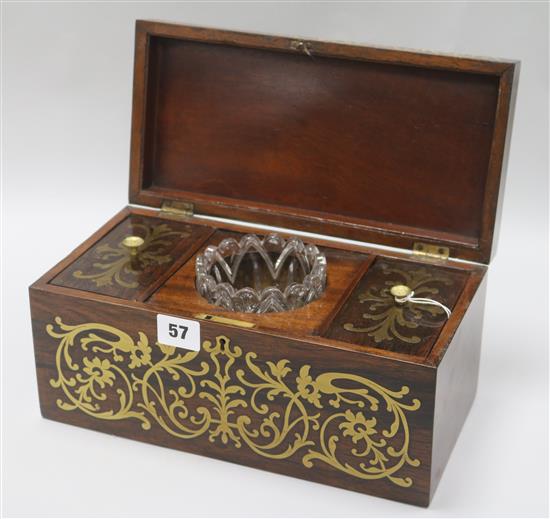 A Regency rosewood and cut brass tea caddy